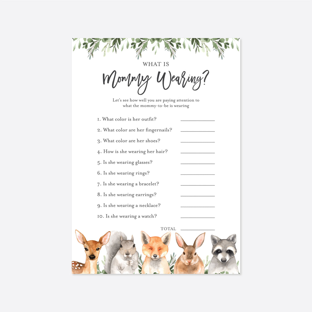 Forest Animals Baby Shower What Is Mummy Wearing Game Printable