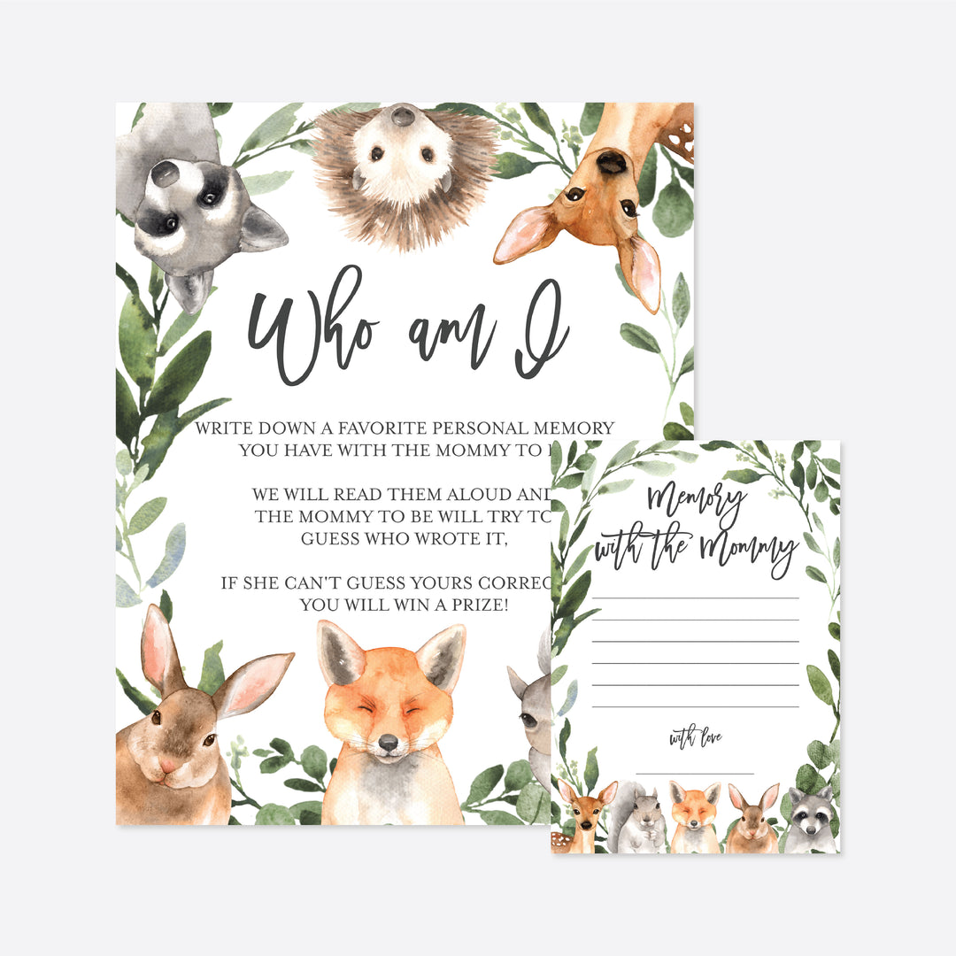 Forest Animals Baby Shower Who Am I Game Printable