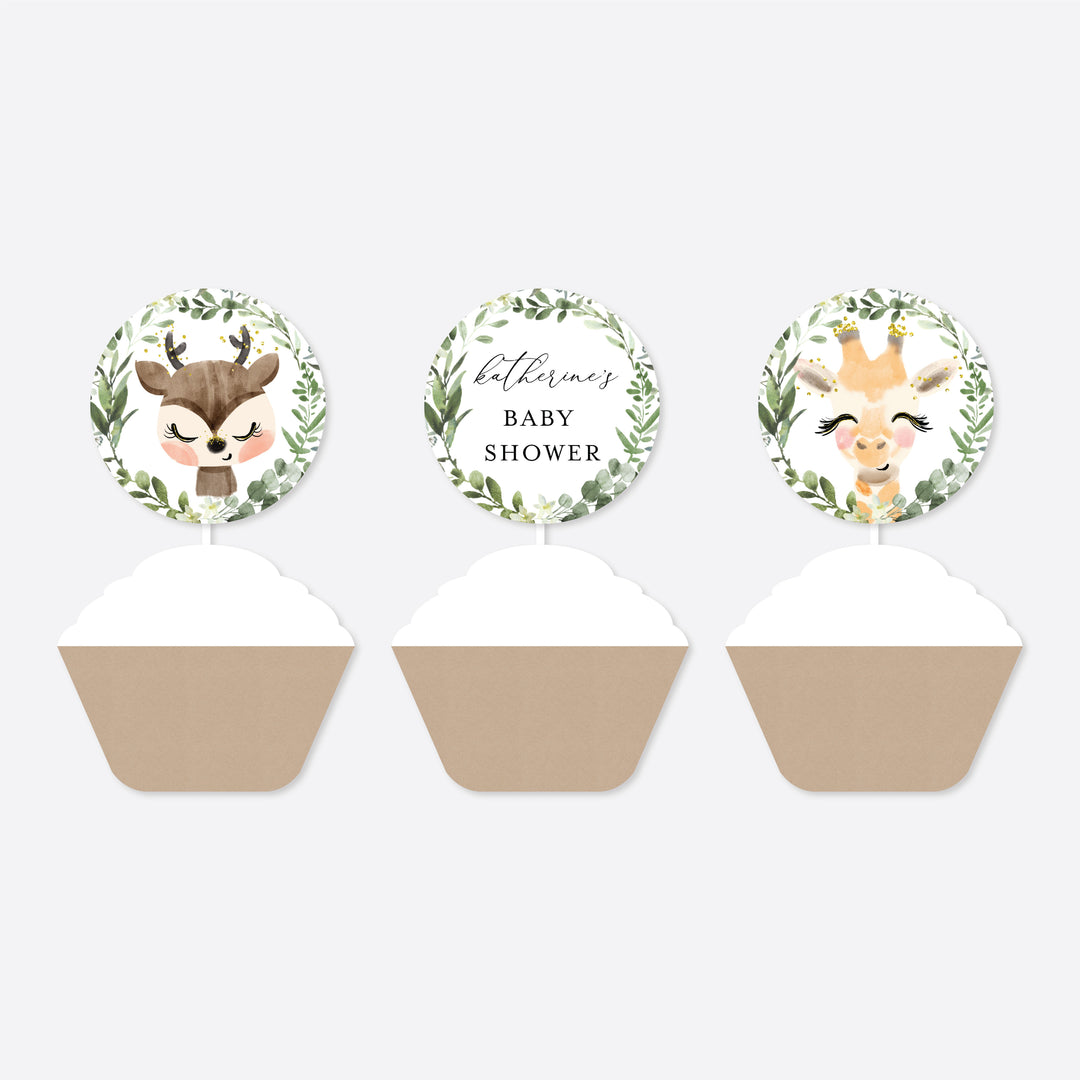 Baby Safari Baby Shower Cupcake Toppers and Cupcake Wrappers Printable