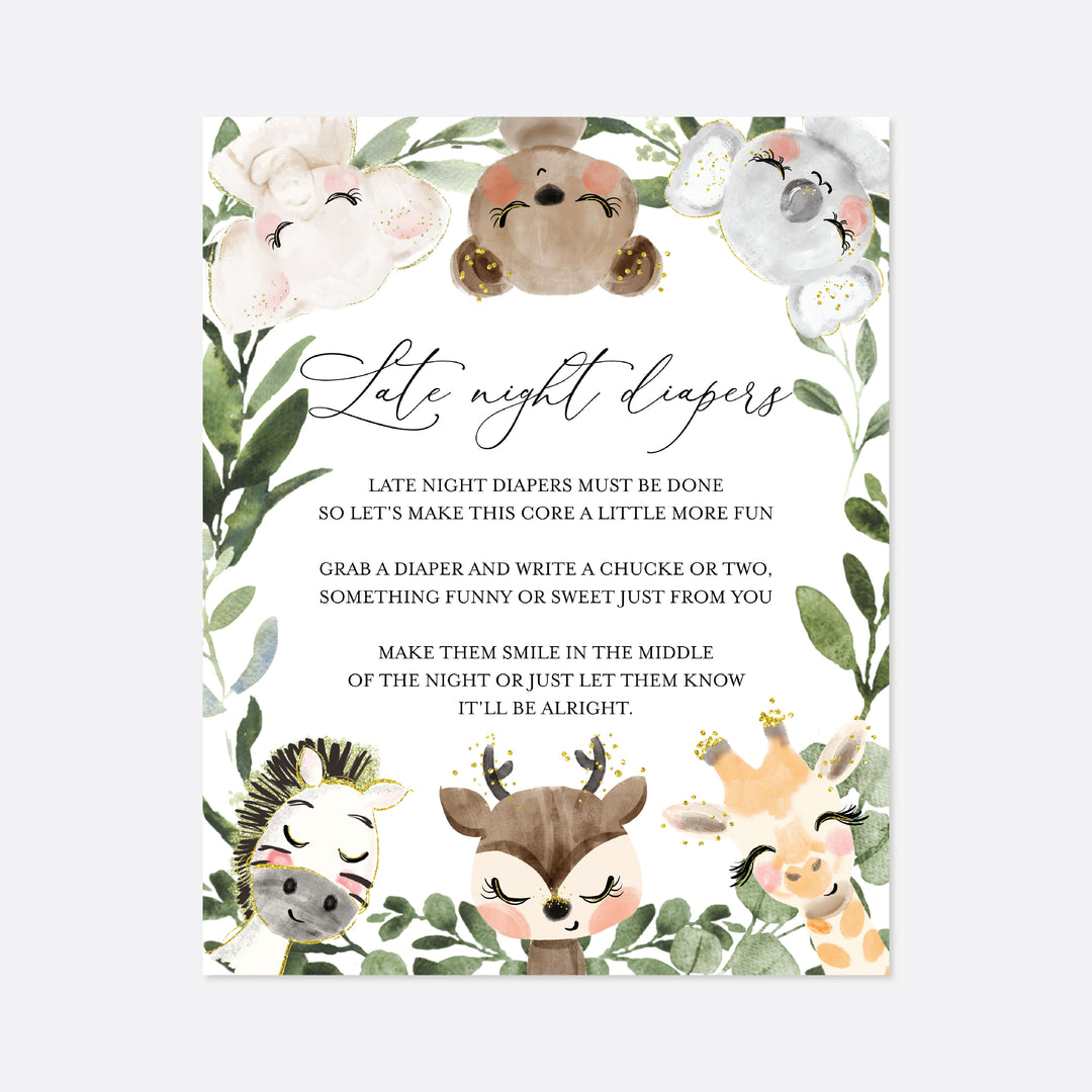 Baby Safari Baby Shower Diaper Thoughts or Late Night Diapers Printable