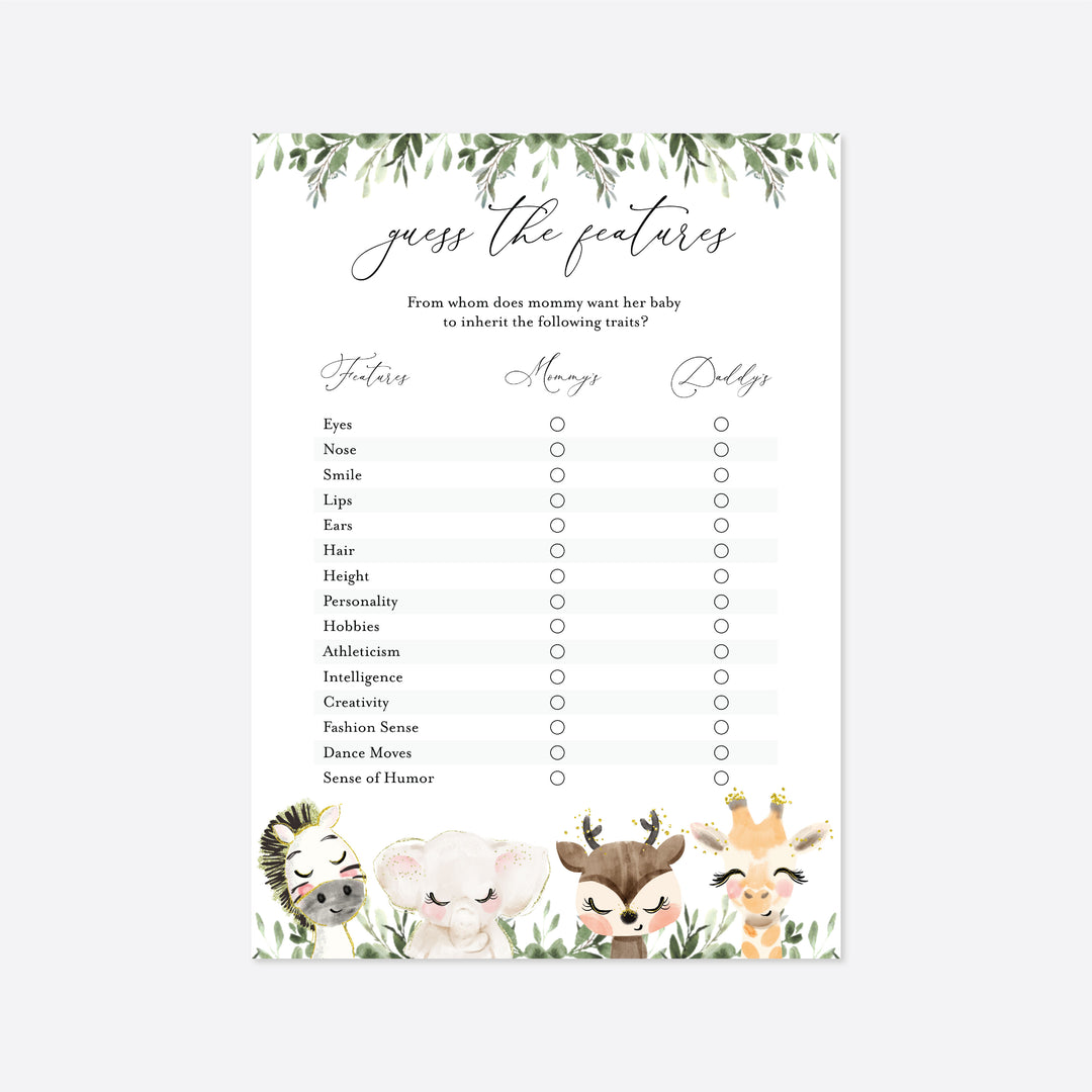 Baby Safari Baby Shower Guess The Features Game Printable