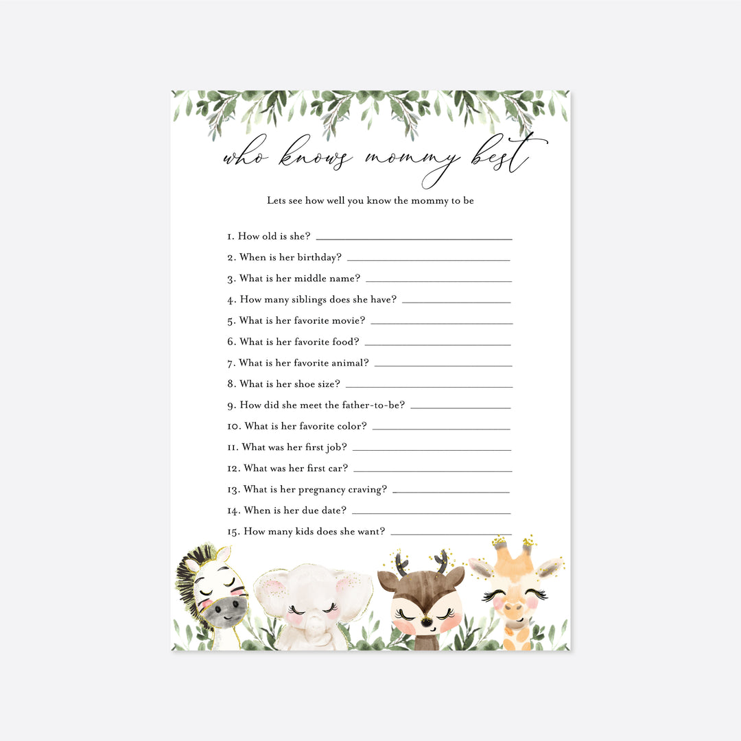 Baby Safari Baby Shower Who Knows Mummy Best Game Printable