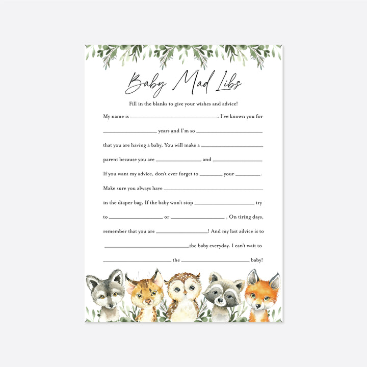 Little Woodland Baby Shower Mad Libs Printable
