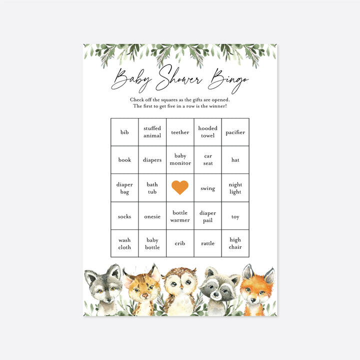 Little Woodland Baby Shower Bingo Game Printable