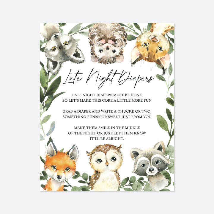 Little Woodland Baby Shower Diaper Thoughts or Late Night Diapers Printable