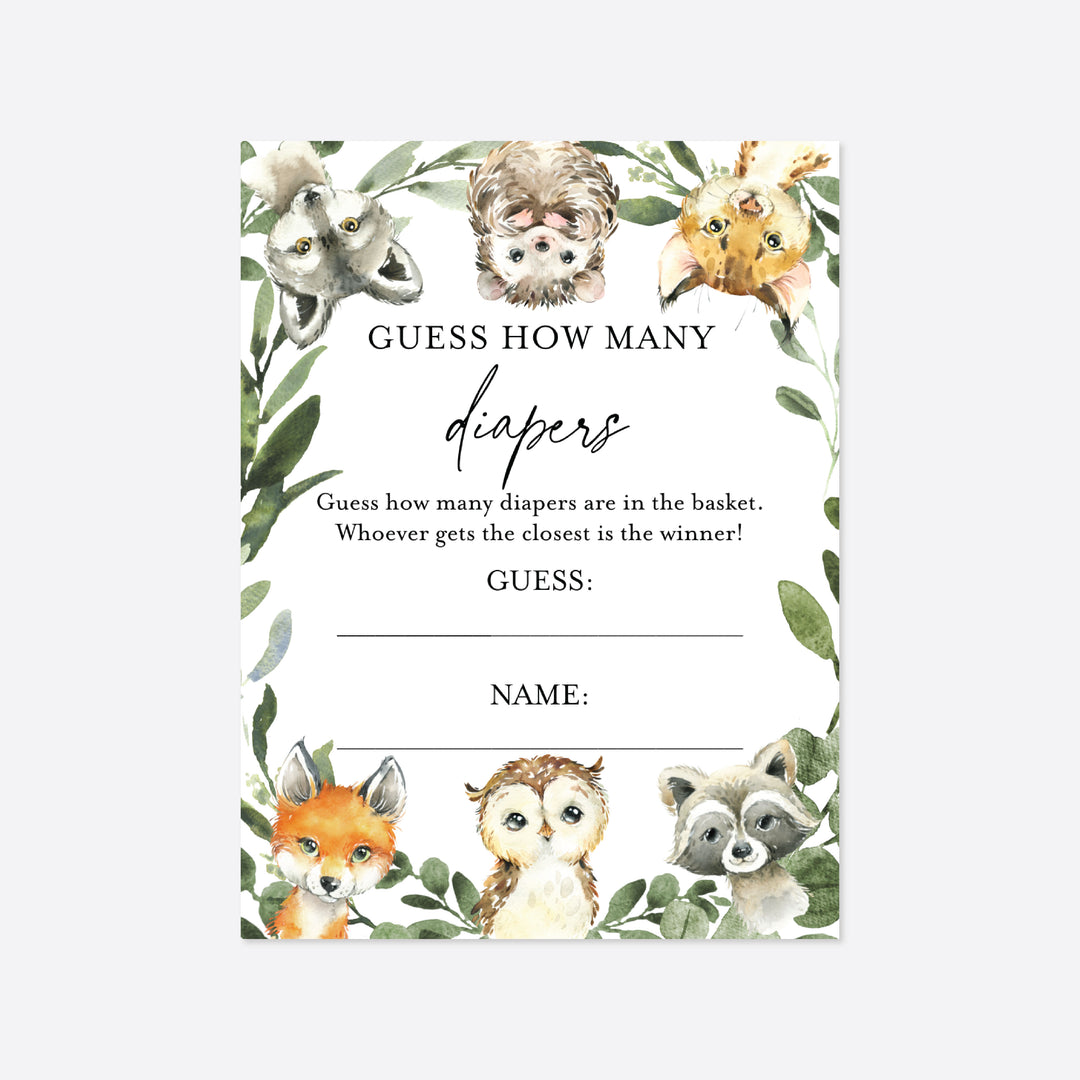 Little Woodland Baby Shower Guess How Many Diapers Game Printable