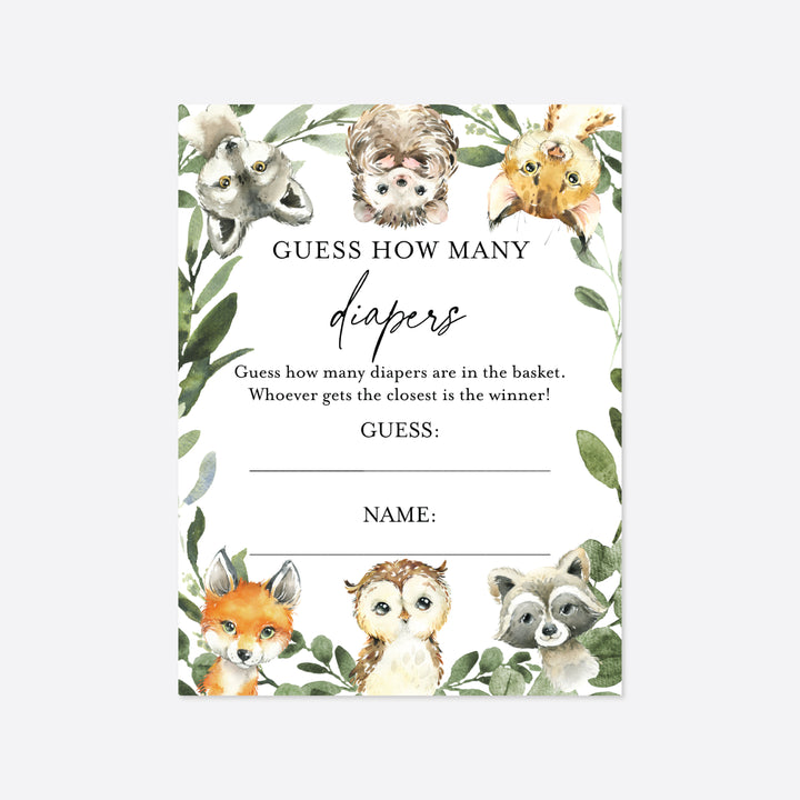 Little Woodland Baby Shower Guess How Many Diapers Game Printable