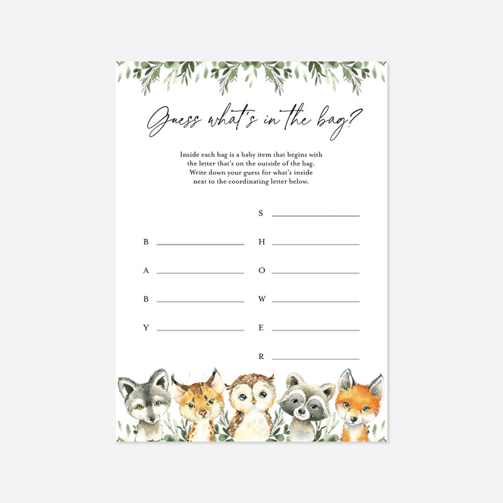 Little Woodland Baby Shower Guess What's In The Bag Game Printable