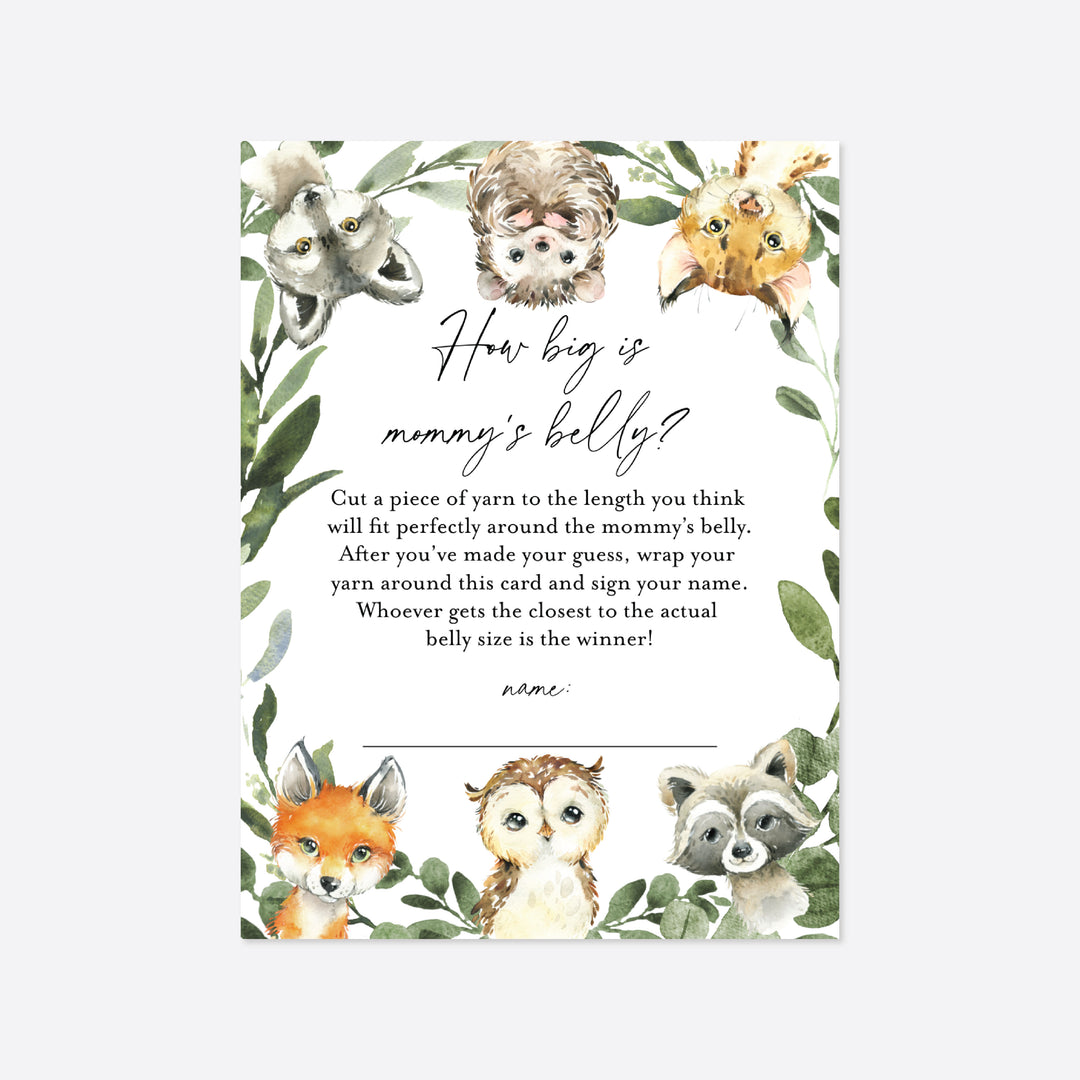 Little Woodland Baby Shower How Big Is Mummy's Belly Game Printable