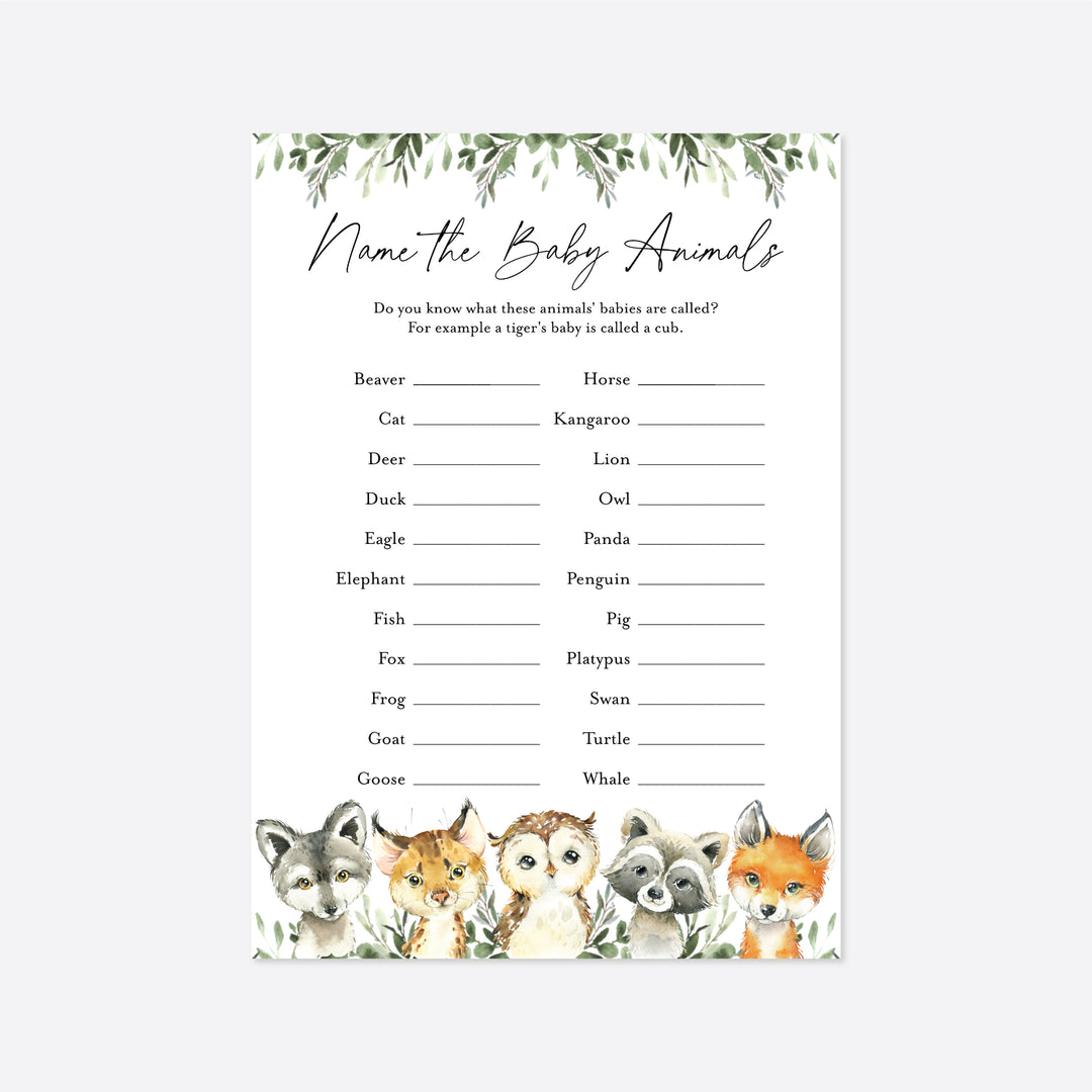 Little Woodland Baby Shower Name The Baby Animals Game Printable