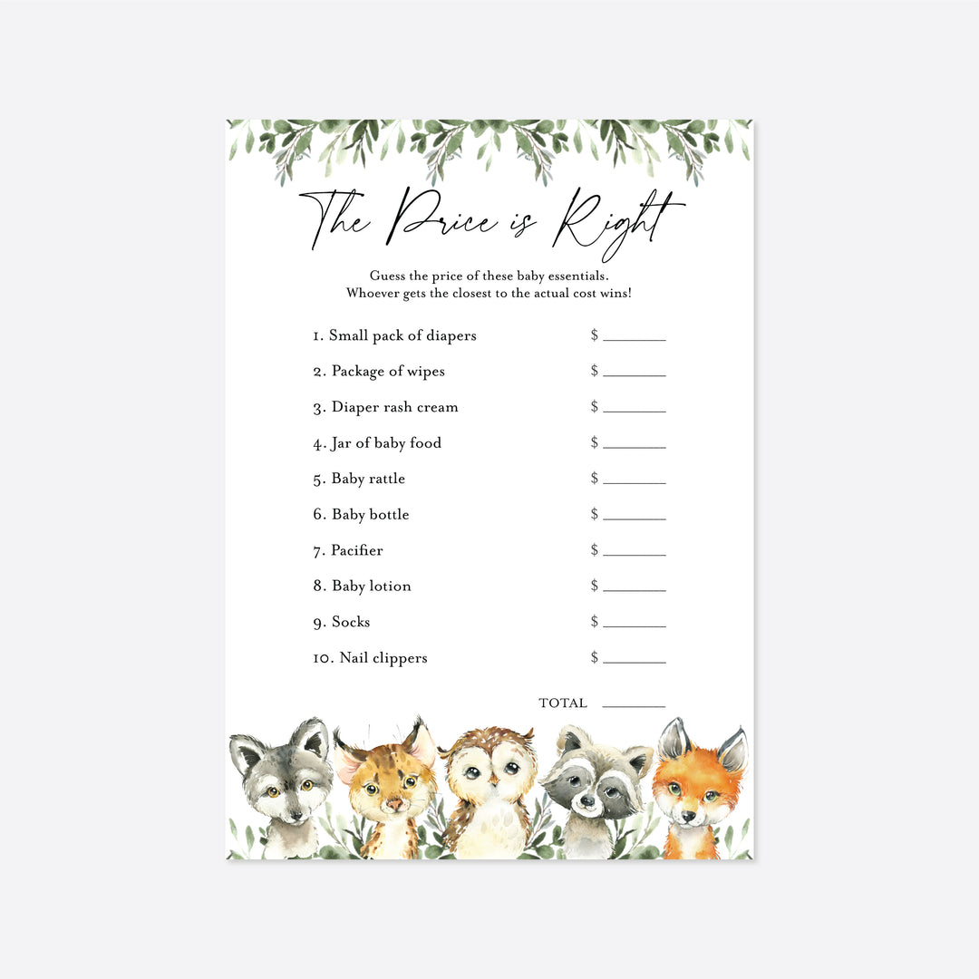 Little Woodland Baby Shower The Price Is Right Game Printable