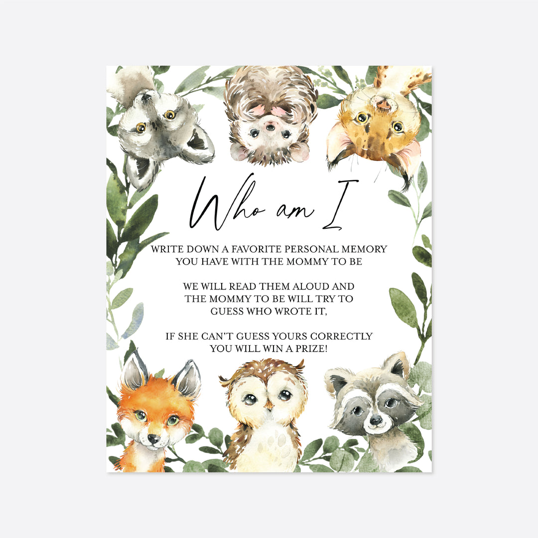 Little Woodland Baby Shower Who Am I Game Printable