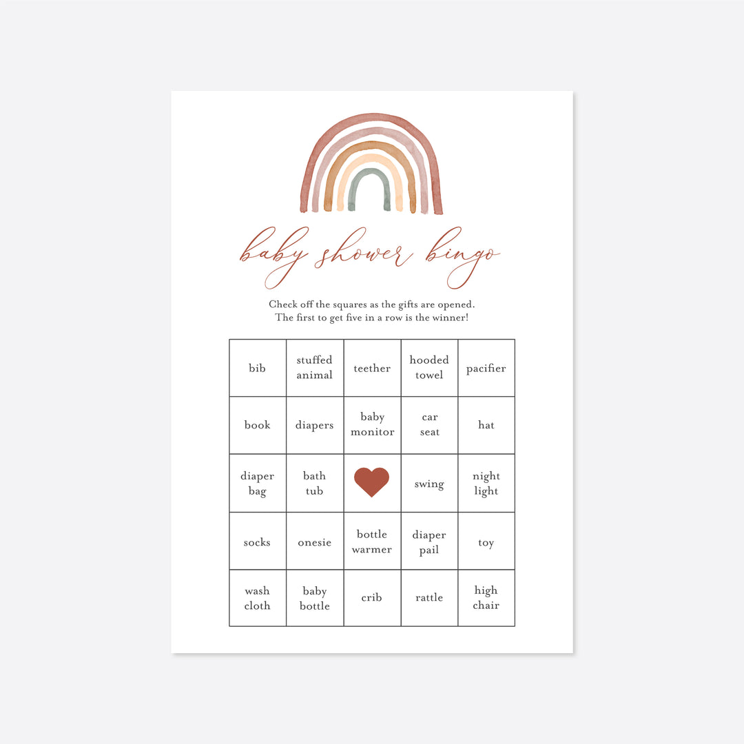 Rainbow Baby Shower Bingo Game Printable