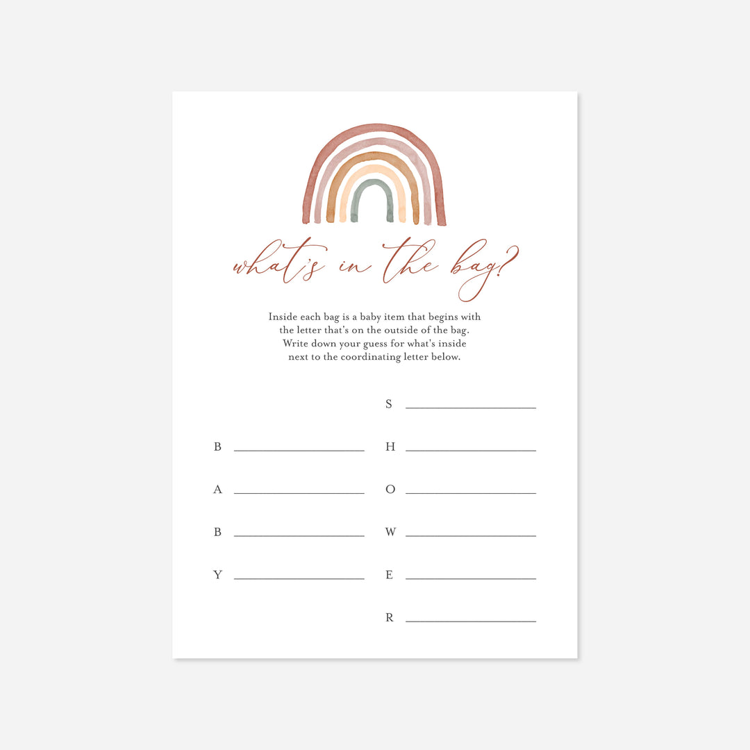 Rainbow Baby Shower Guess What's In The Bag Game Printable