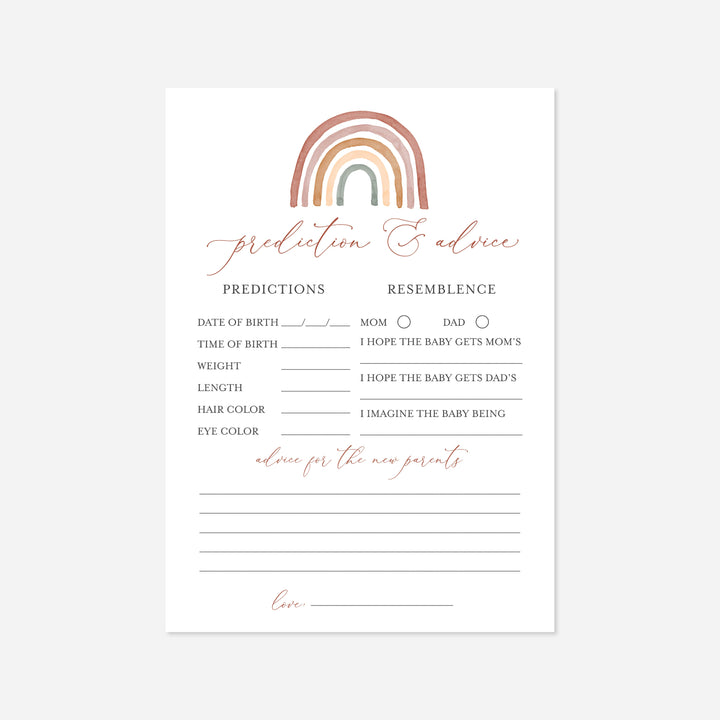 Rainbow Baby Shower Predictions and Advice Printable