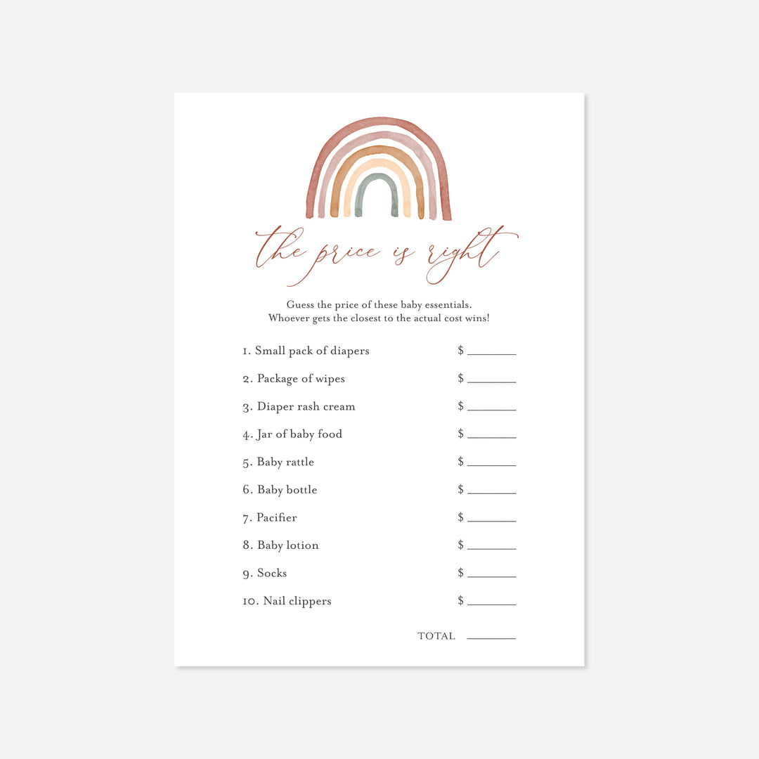 Rainbow Baby Shower The Price Is Right Game Printable