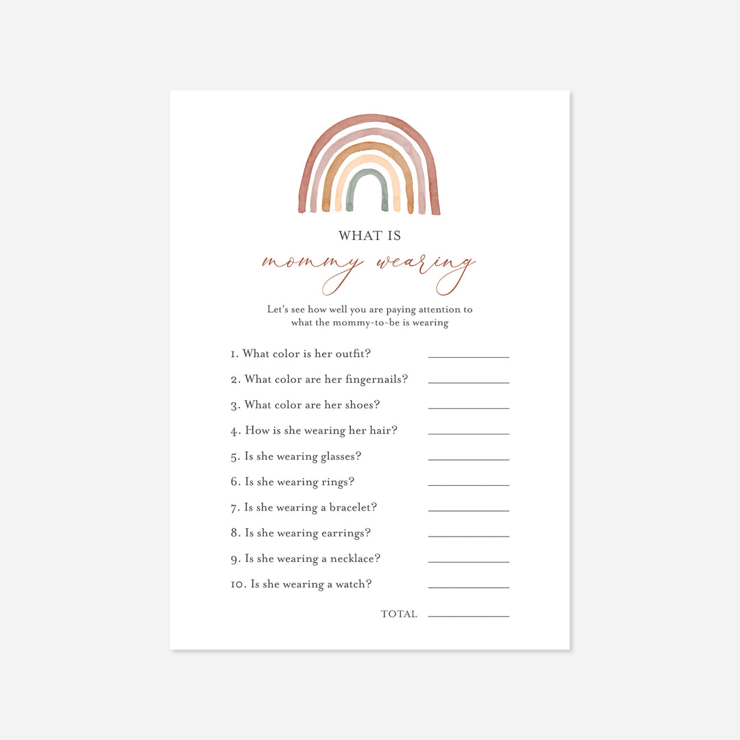Rainbow Baby Shower What Is Mummy Wearing Game Printable