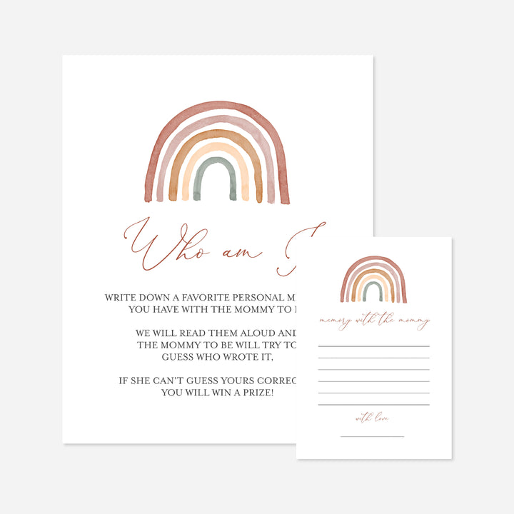 Rainbow Baby Shower Who Am I Game Printable