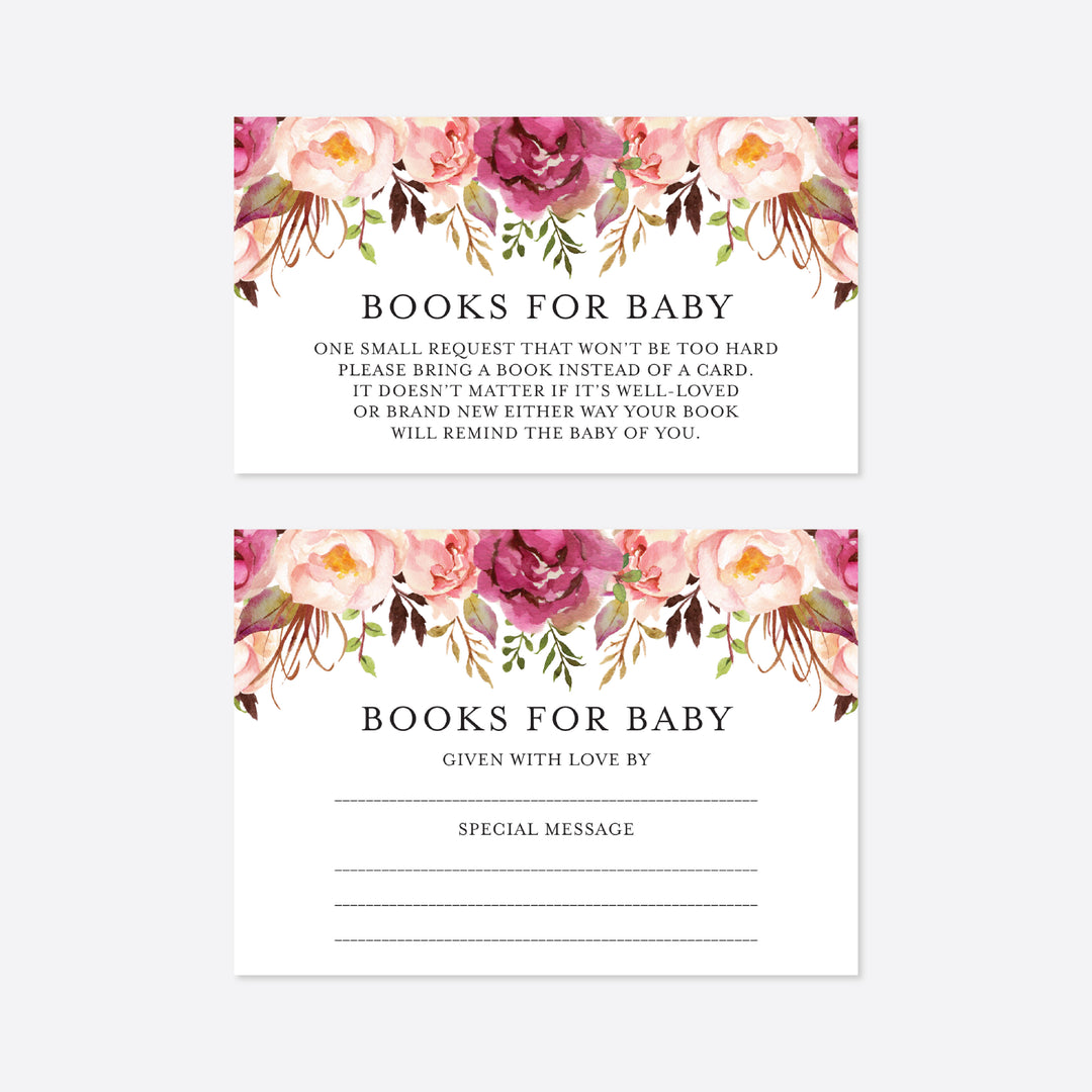 Pink Floral Baby Shower Books For Baby Printable