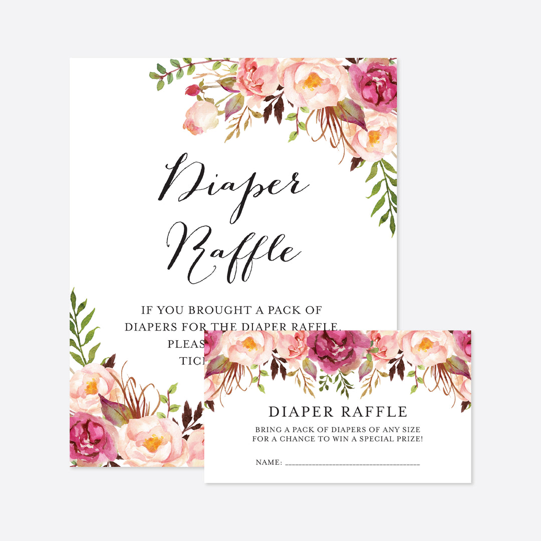 Pink Floral Baby Shower Diaper Raffle Printable