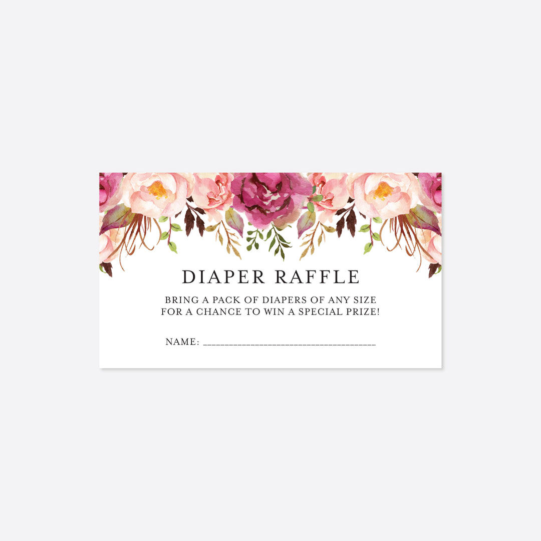 Pink Floral Baby Shower Diaper Raffle Printable