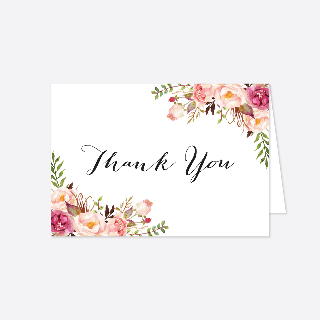 Pink Floral Baby Shower Thank You Card Printable