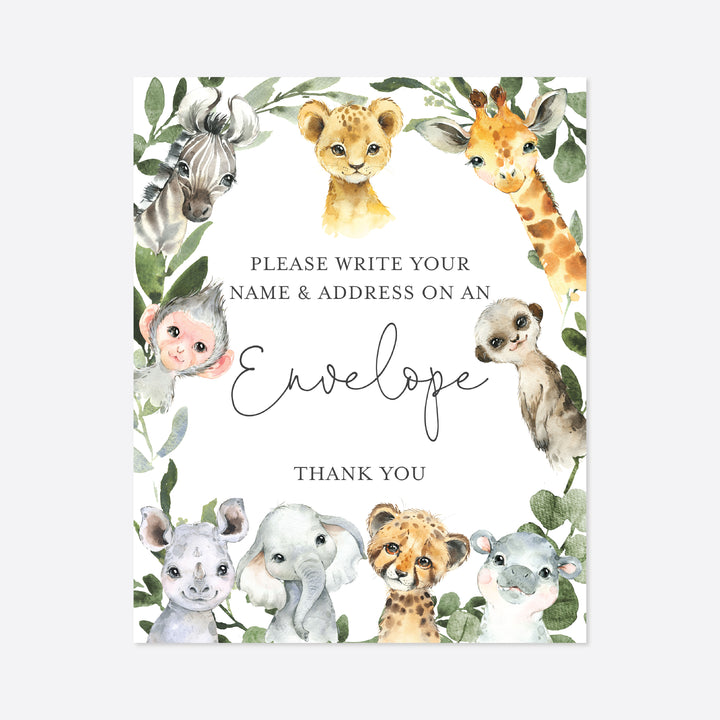 Little Safari Baby Shower Address An Envelope Sign Printable