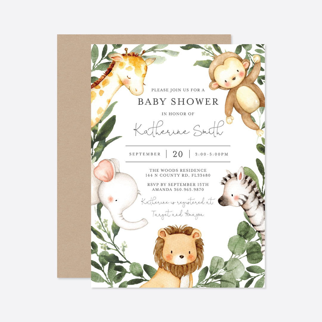 Safari Friends Baby Shower Suite Printable