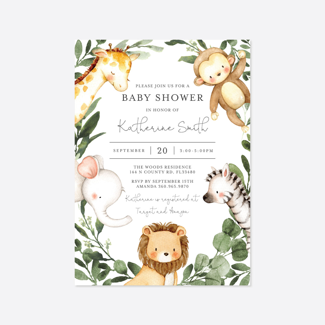 Safari Friends Baby Shower Invitation Printable