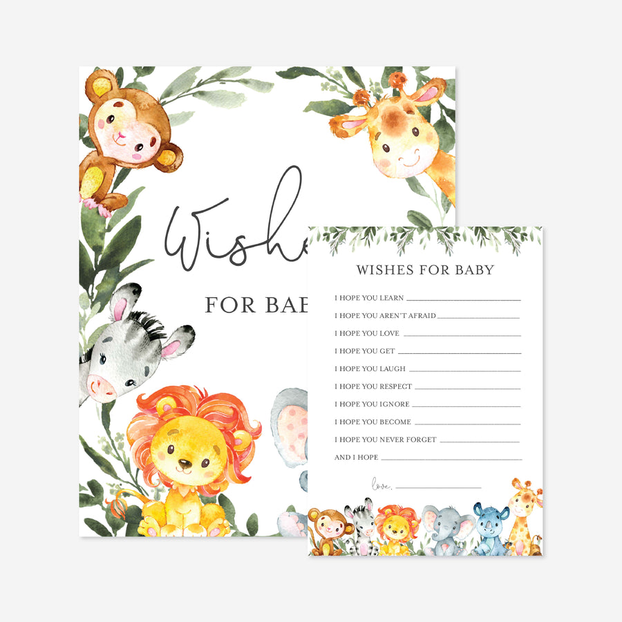 Jungle Animals Baby Shower Wishes For Baby Printable