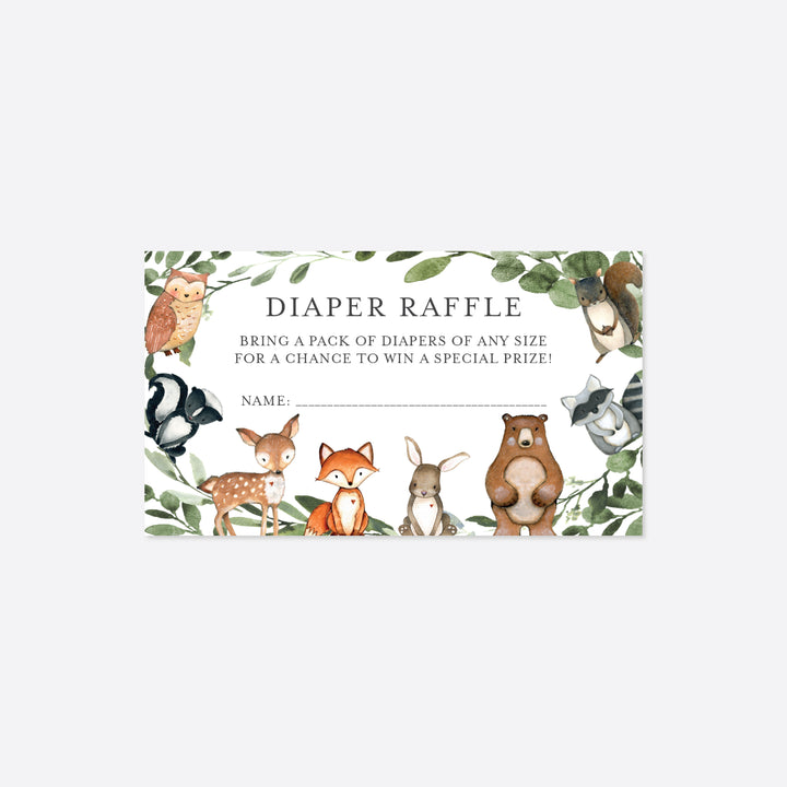 Woodland Animals Baby Shower Diaper Raffle Printable