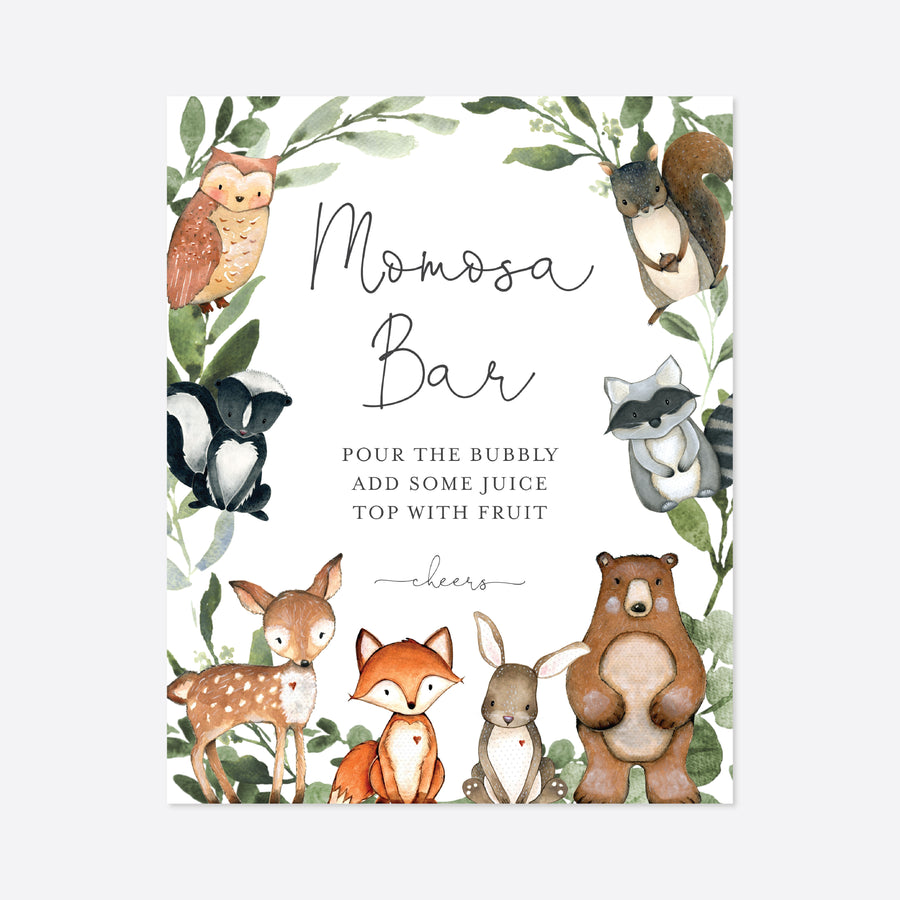 Woodland Animals Baby Shower Mimosa Bar Sign Printable