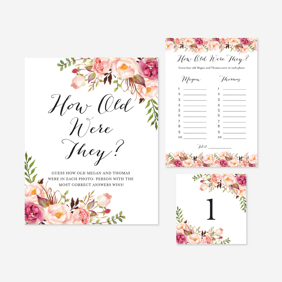 Pink Floral Bridal Shower How Old Were They Game Printable