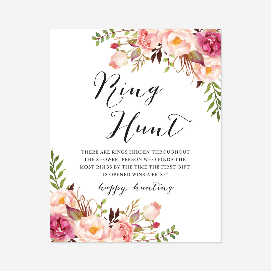 Pink Floral Bridal Shower Ring Hunt Game Printable