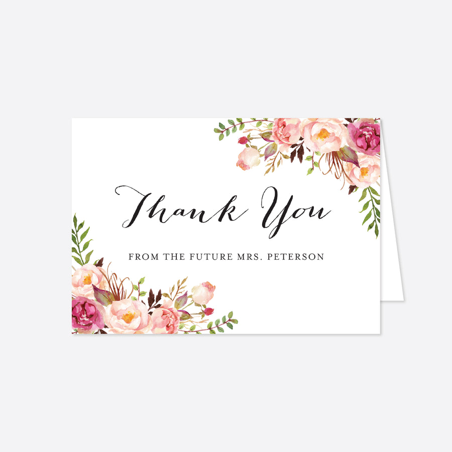 Pink Floral Bridal Shower Thank You Card Printable
