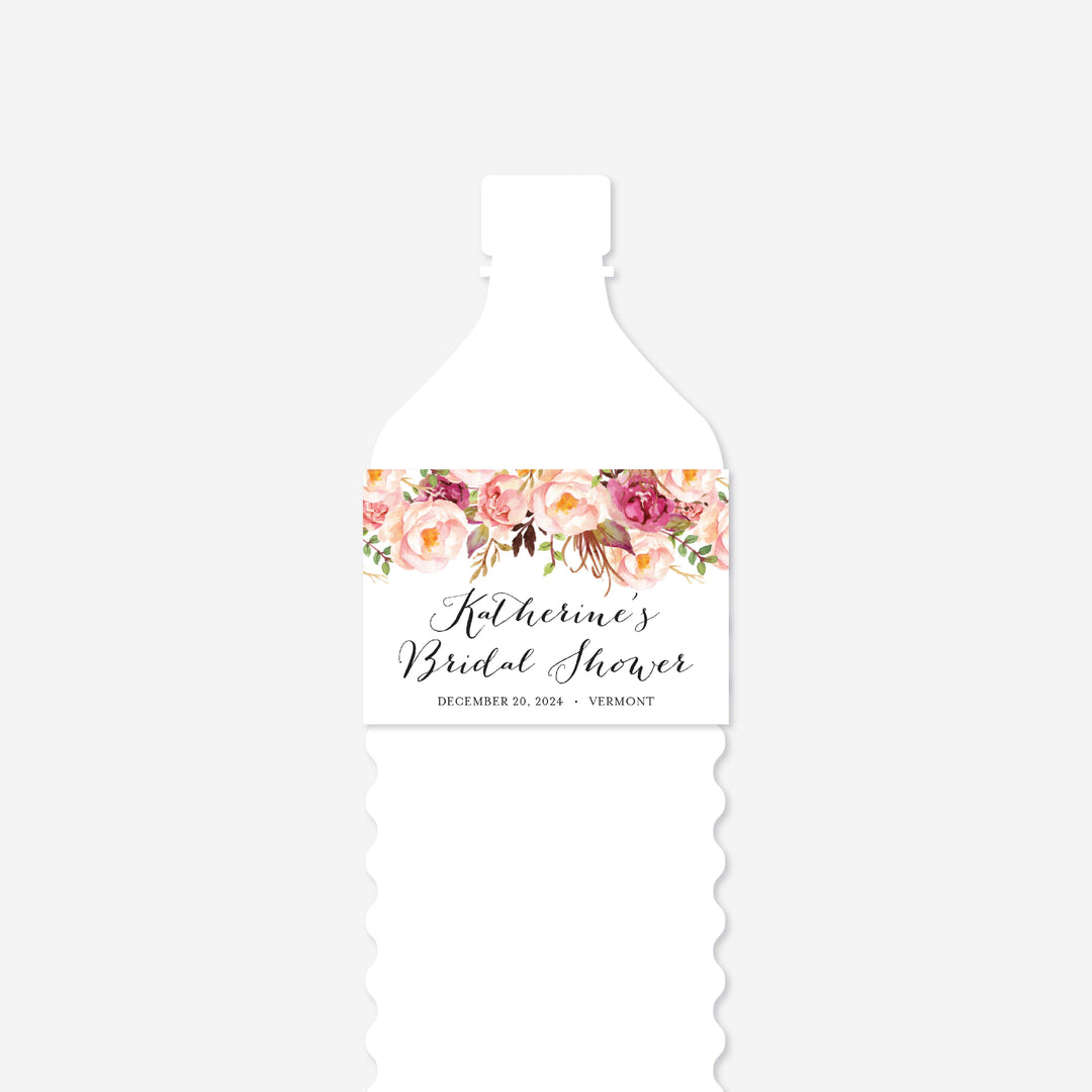Pink Floral Bridal Shower Water Bottle Label Printable