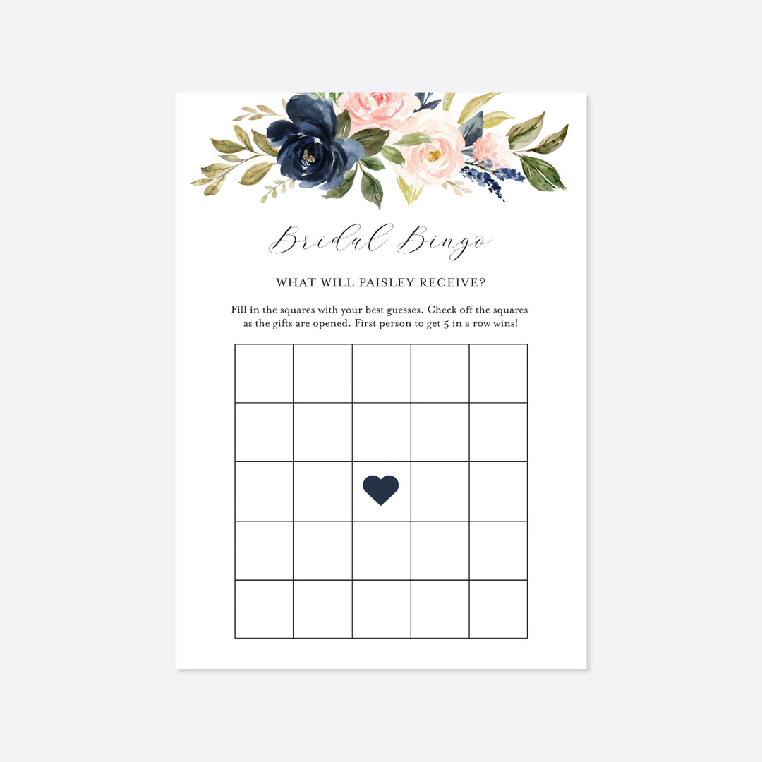 Navy Blush Bridal Shower Bingo Game Printable