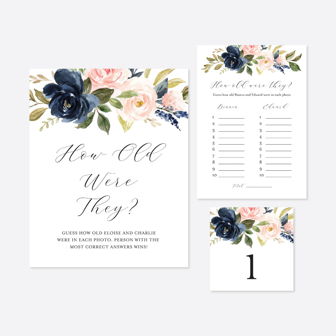 Navy Blush Bridal Shower How Old Were They Game Printable
