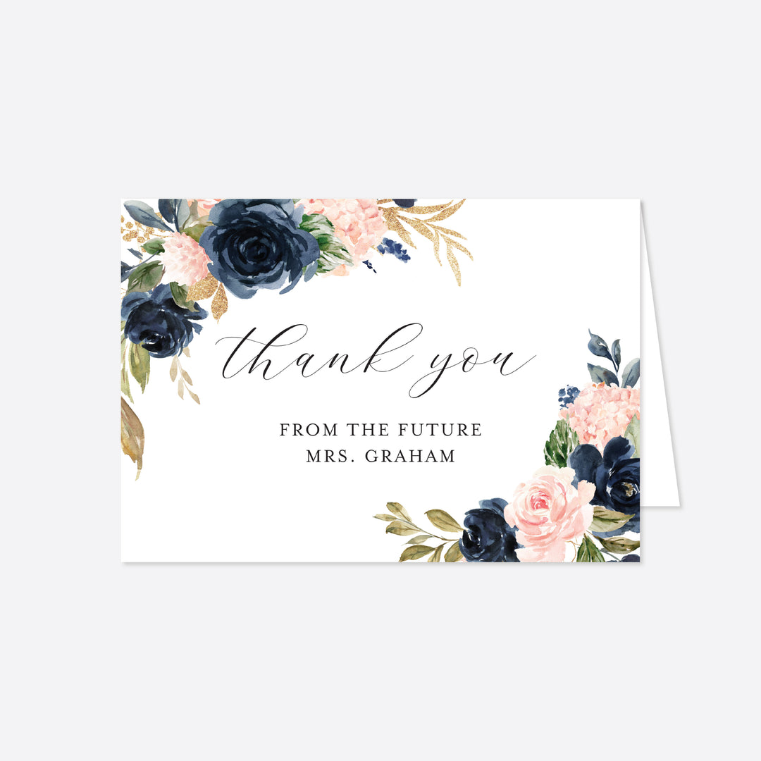 Navy Blush Bridal Shower Thank You Card Printable