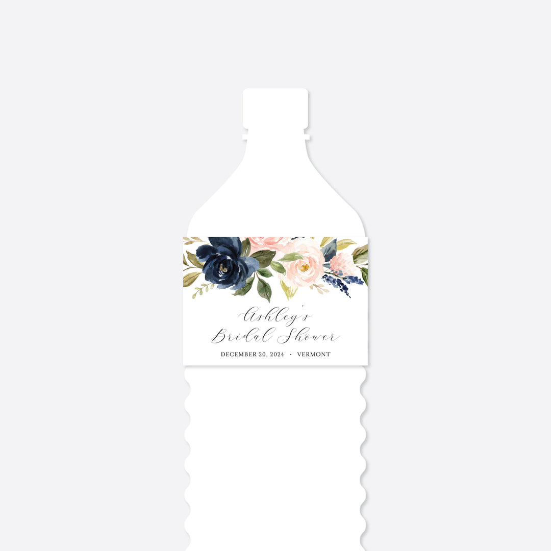 Navy Blush Bridal Shower Water Bottle Label Printable