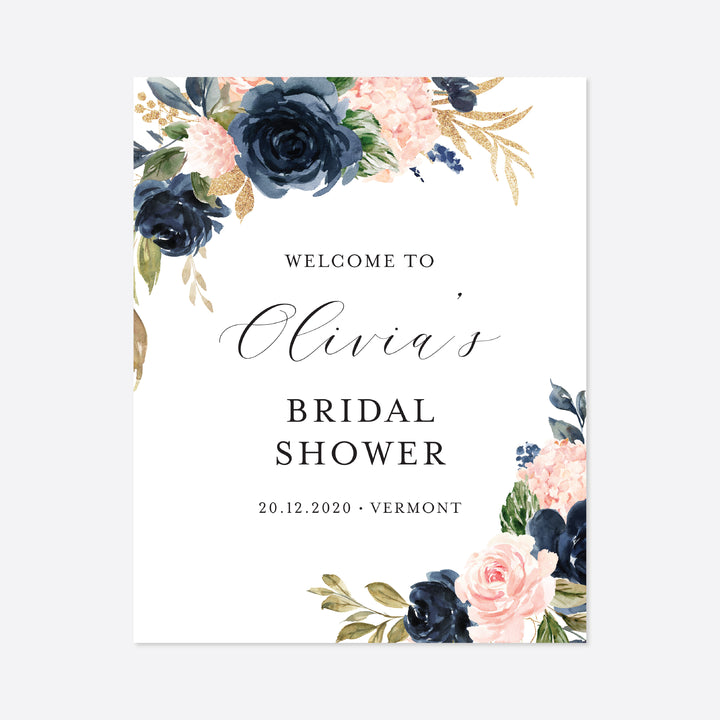 Navy Blush Bridal Shower Welcome Sign Printable