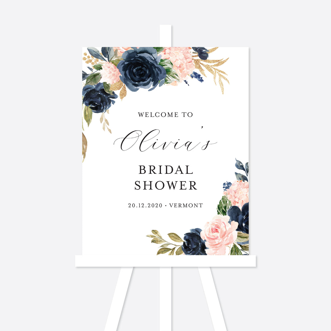 Navy Blush Bridal Shower Welcome Sign Printable