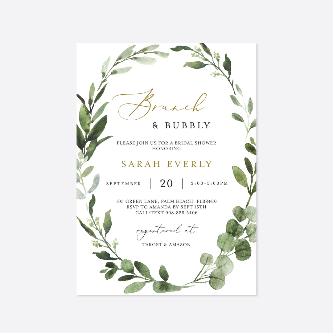 Foliage Bridal Brunch Invitation Printable