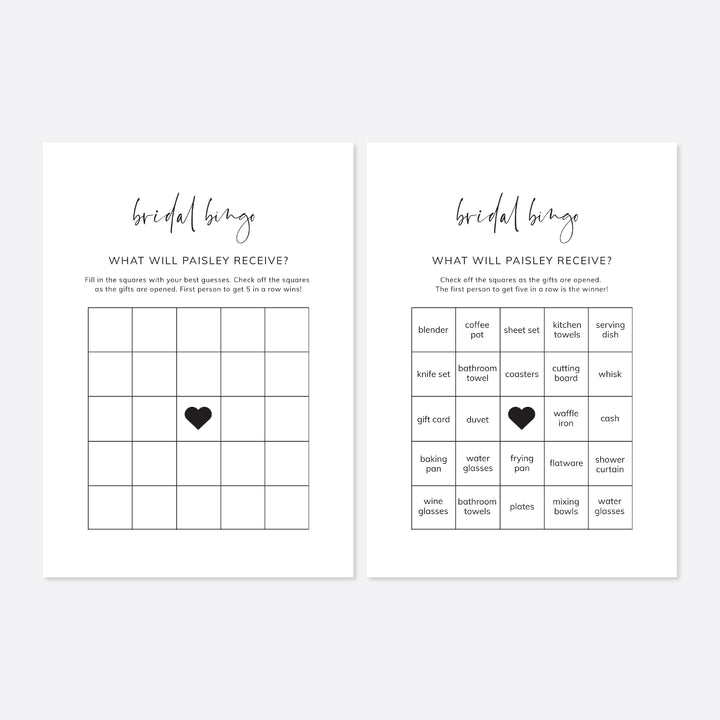 Modern Minimal Bridal Shower Bingo Game Printable