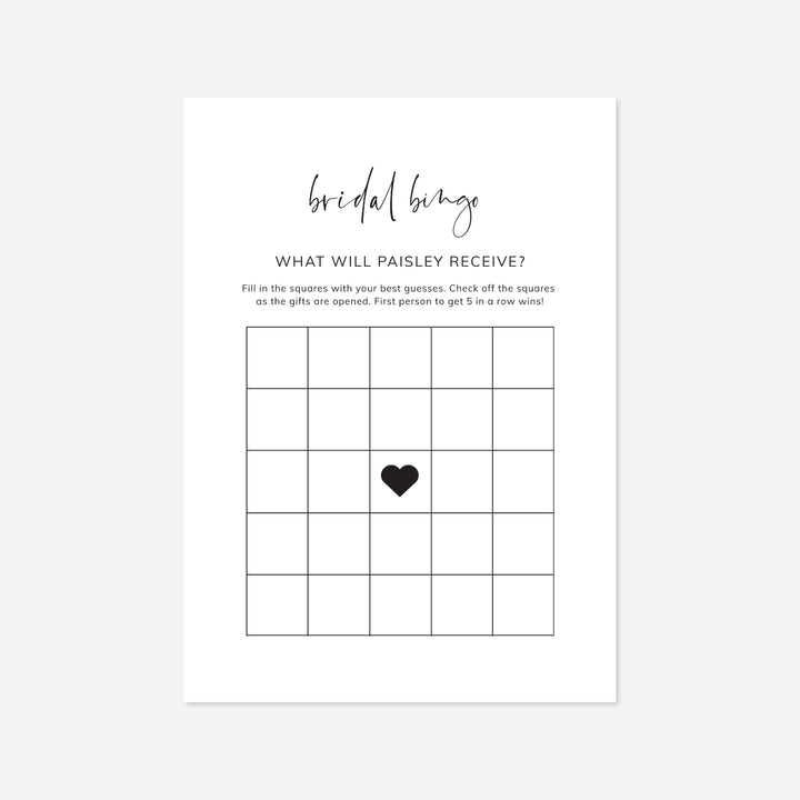 Modern Minimal Bridal Shower Bingo Game Printable