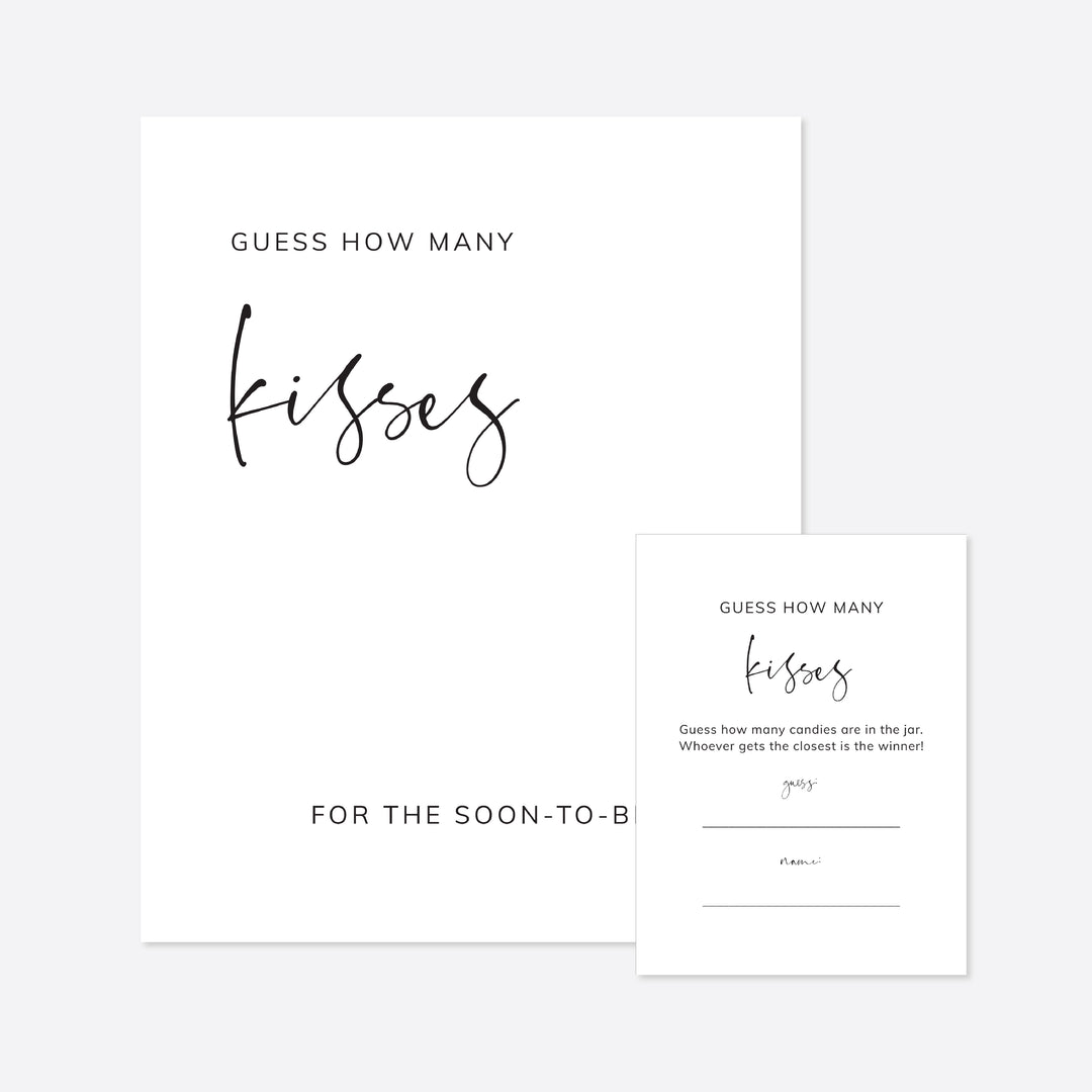 Modern Minimal Bridal Shower Guess How Many Kisses Game Printable