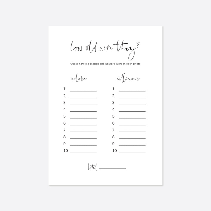 Modern Minimal Bridal Shower How Old Were They Game Printable