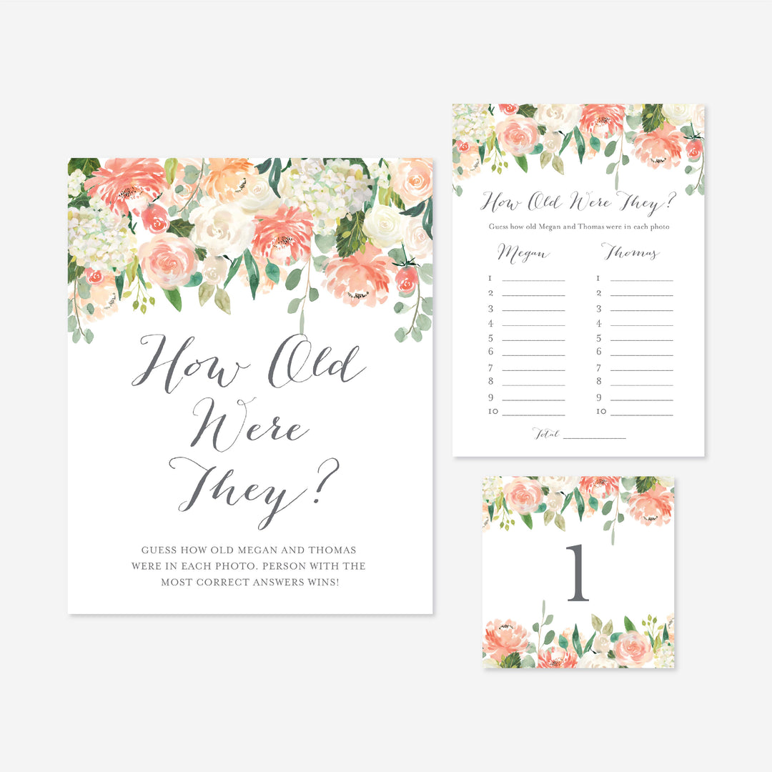 Peach and Cream Bridal Shower How Old Were They Game Printable