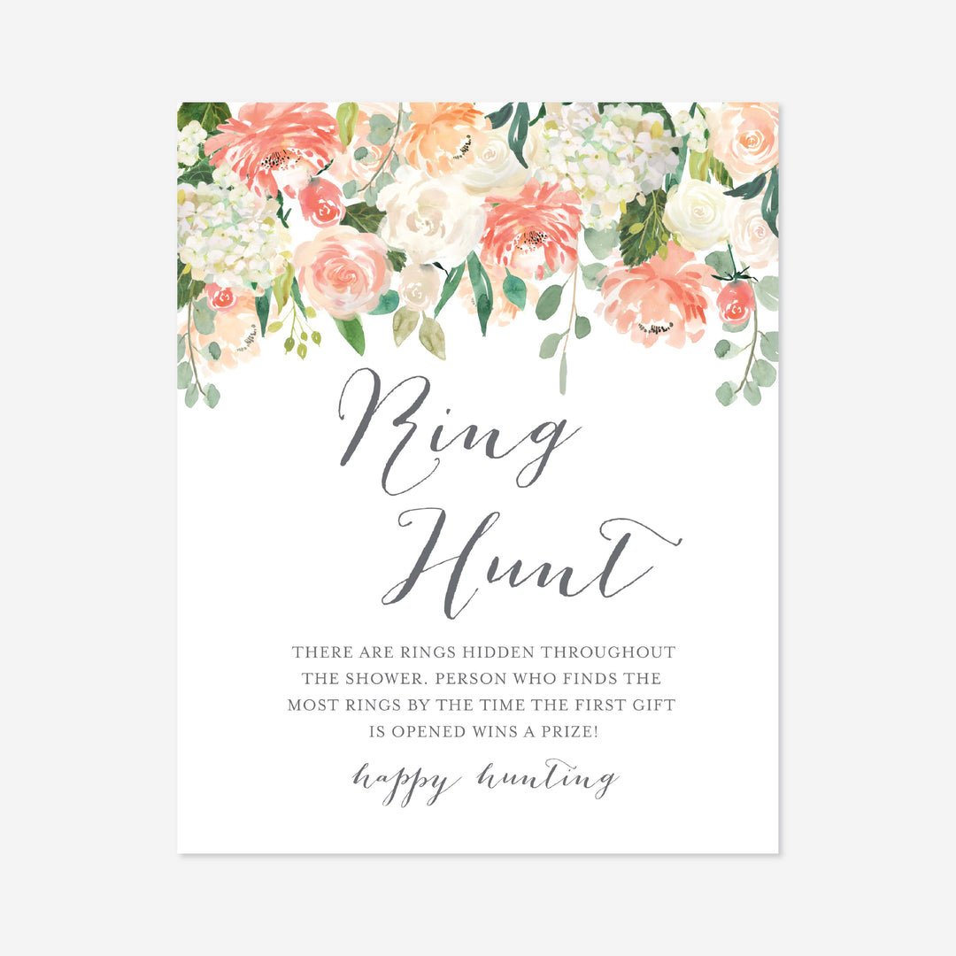 Peach and Cream Bridal Shower Ring Hunt Game Printable