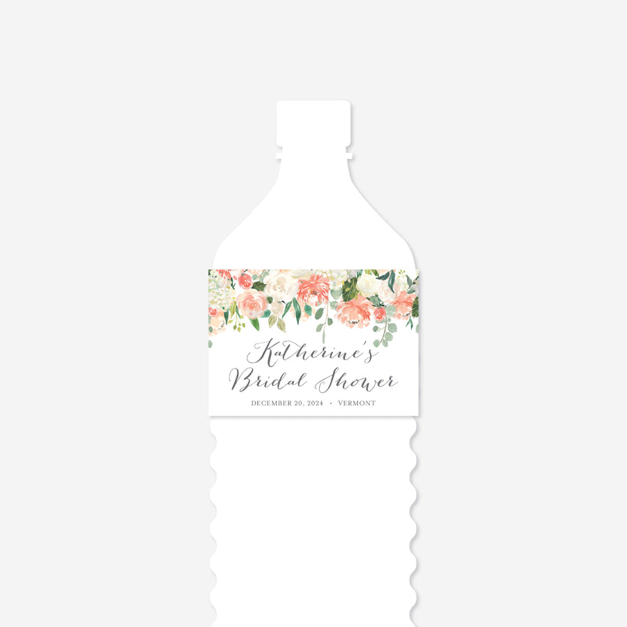 Peach and Cream Bridal Shower Water Bottle Label Printable